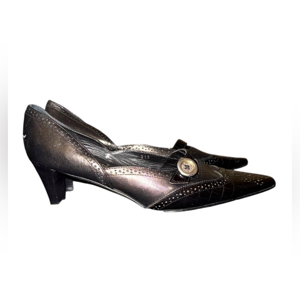 Brighton Trent Black Leather WingTip Brogue Pointed Toe Heels Shoes Women Sz 8 M